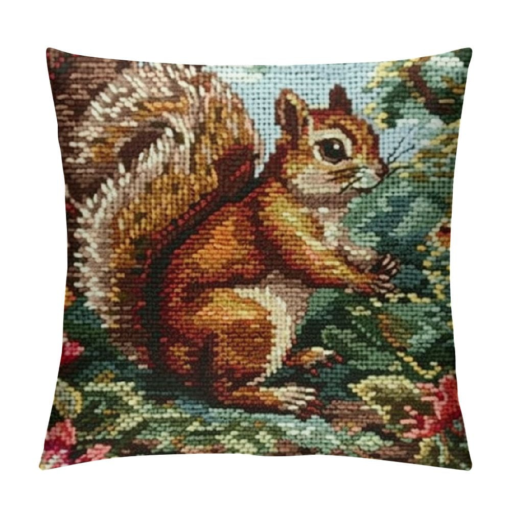 Wuche Latch Hook Kits Pillow Cover for Beginner Forest, Squirrel Color ...