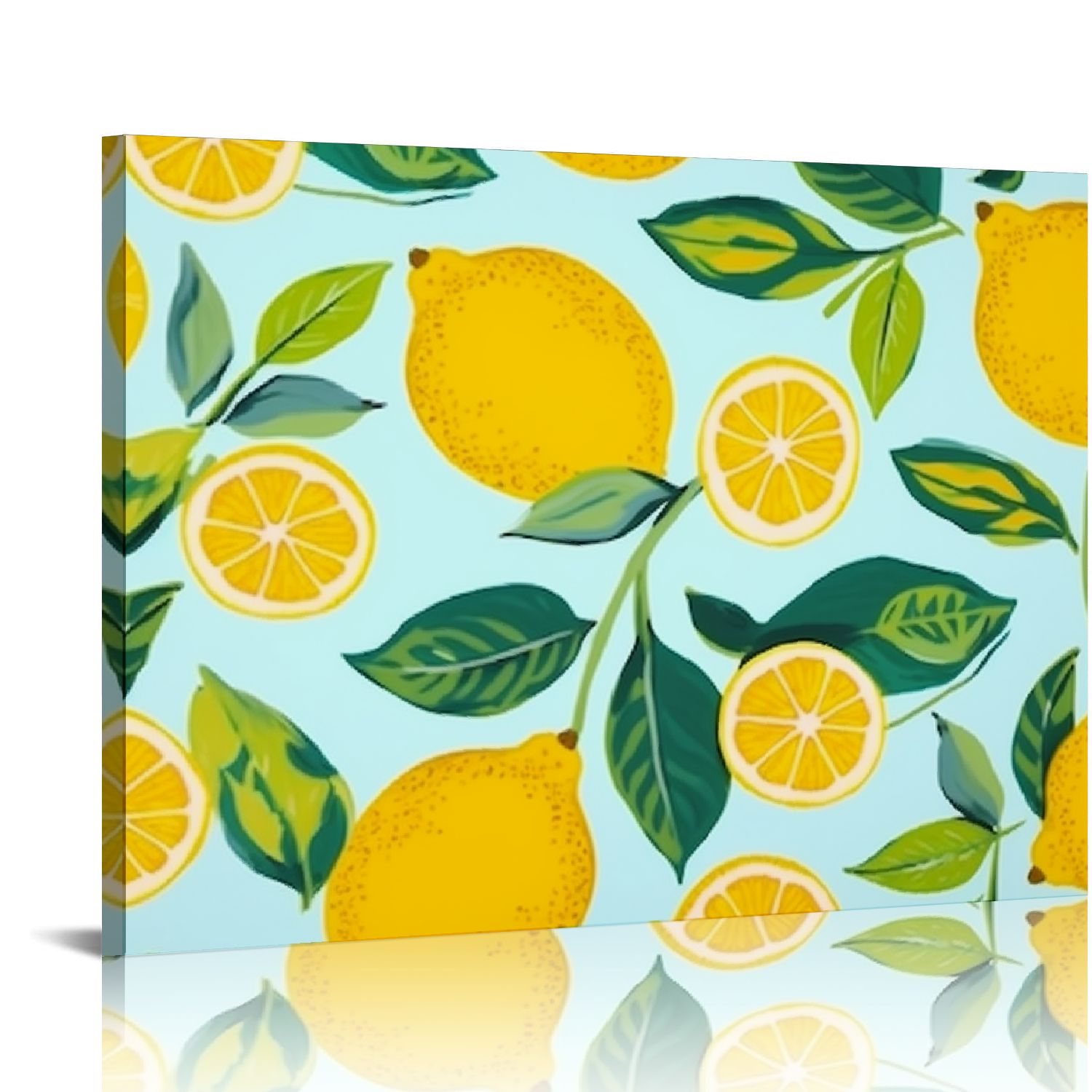 Wuche Lemon Leaf Pattern Canvas Print Wall Art Decor for Living Room
