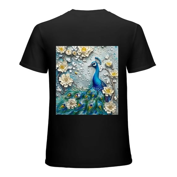 Wuche Peacock, Jasmine, Butterfly, Designed Shirt, Artistic Display, T-shirt Lover Gift Casual Breathable Men, Women, Boys, Girls, Children Black