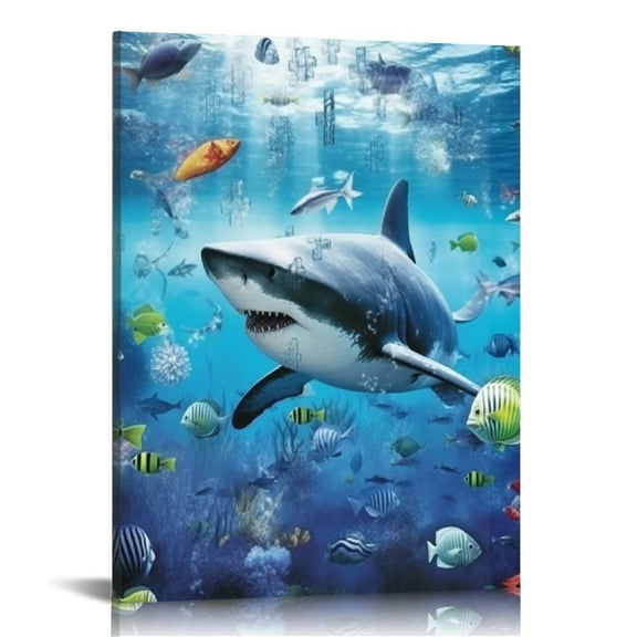 Wuche Shark Theme 16x20 in / 12x16 in Wall Art Canvas for Living Room Bedroom Home Office Wall Decor 16x20 in