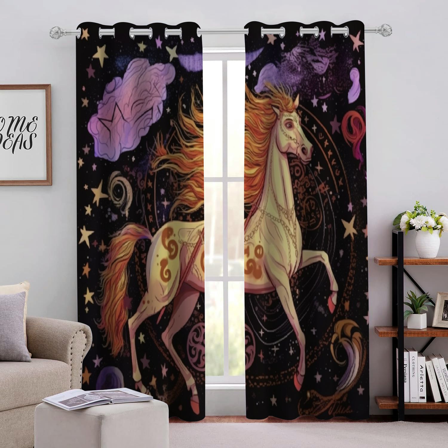 Wuche Zodiac Sign Horse Man Perforated Blackout Curtains 2Pack Light