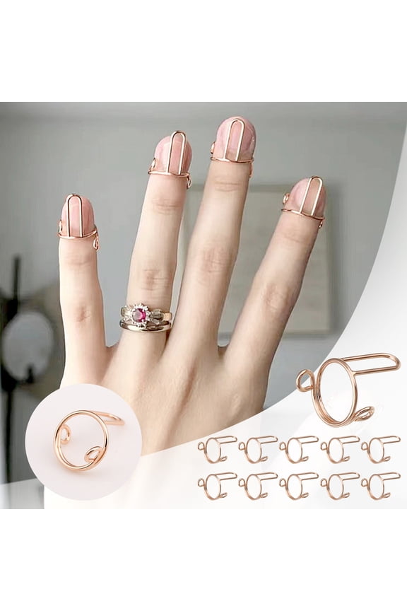Wudu Nail Rings Non Tarnish 10PCS Adjustable No Glue No Women Gift Ring Set For HALAL NAILS Decoration (10 Pieces)