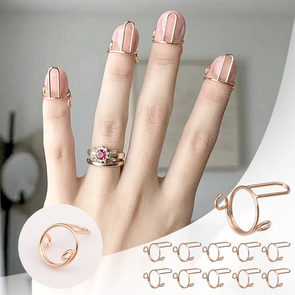 Wudu Nail Rings Non Tarnish 10PCS Adjustable No Glue No Women Gift Ring Set For HALAL NAILS Decoration (10 Pieces)