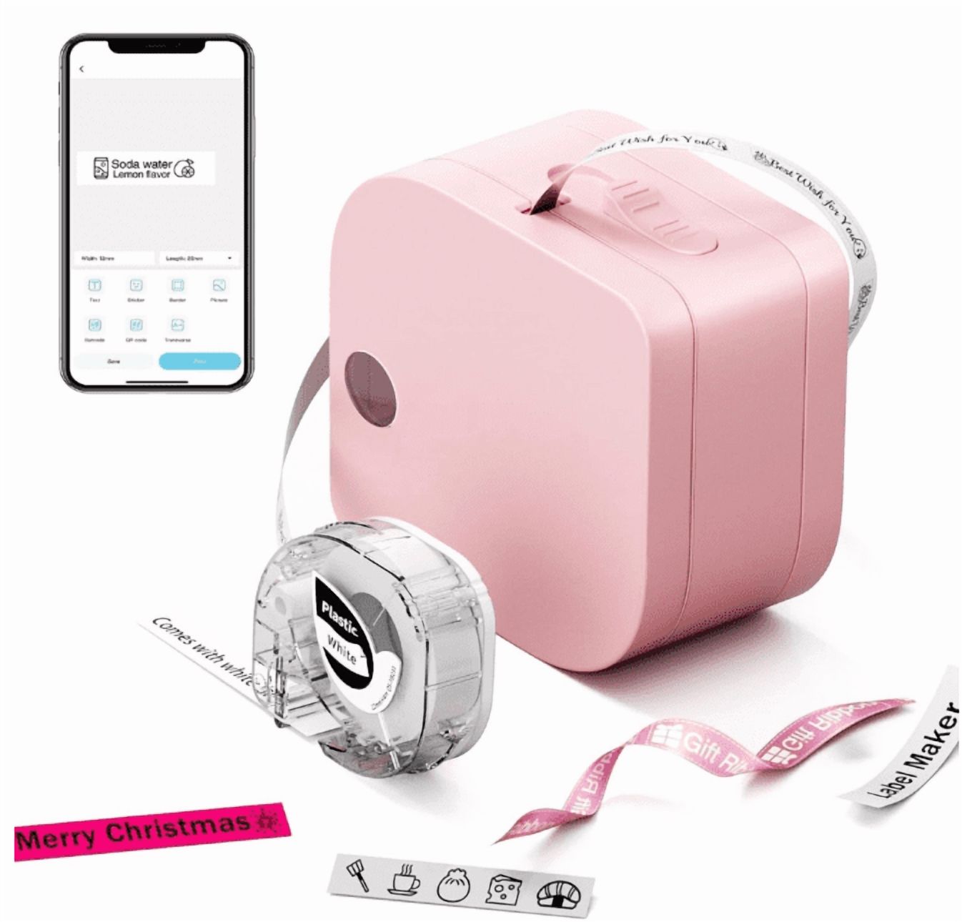 Wuduguer P12 Label Maker Machine with Tape, Portable Bluetooth Small Thermal Label Printer with Multiple Templates Handheld Mini Label Maker for Home, Kitchen, Organization, Office, Pink