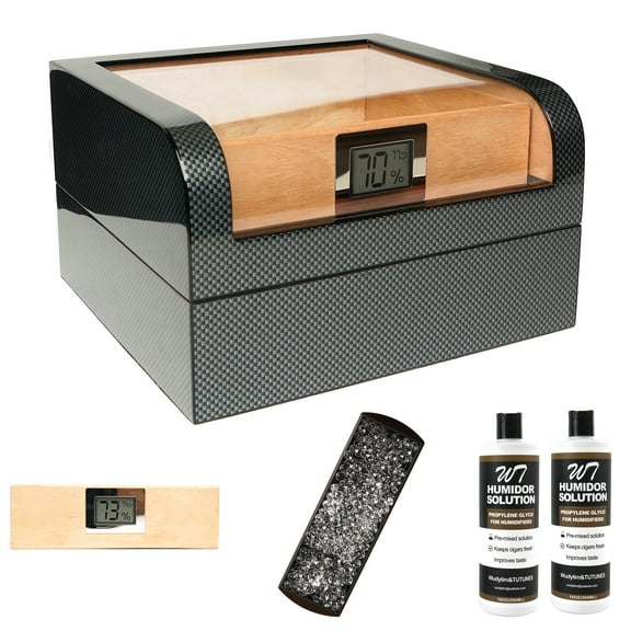 Wudytim Cigar Humidor, Handcrafted Top 270 Elegant Glossy Spanish Cedar Cigar Box with Easy Humidification System, Accurate Digital Hygrometer