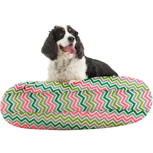 WufFuf Round Pet Bed with Liner, 50" Diameter, Oxygen Candy Pink with White Dots