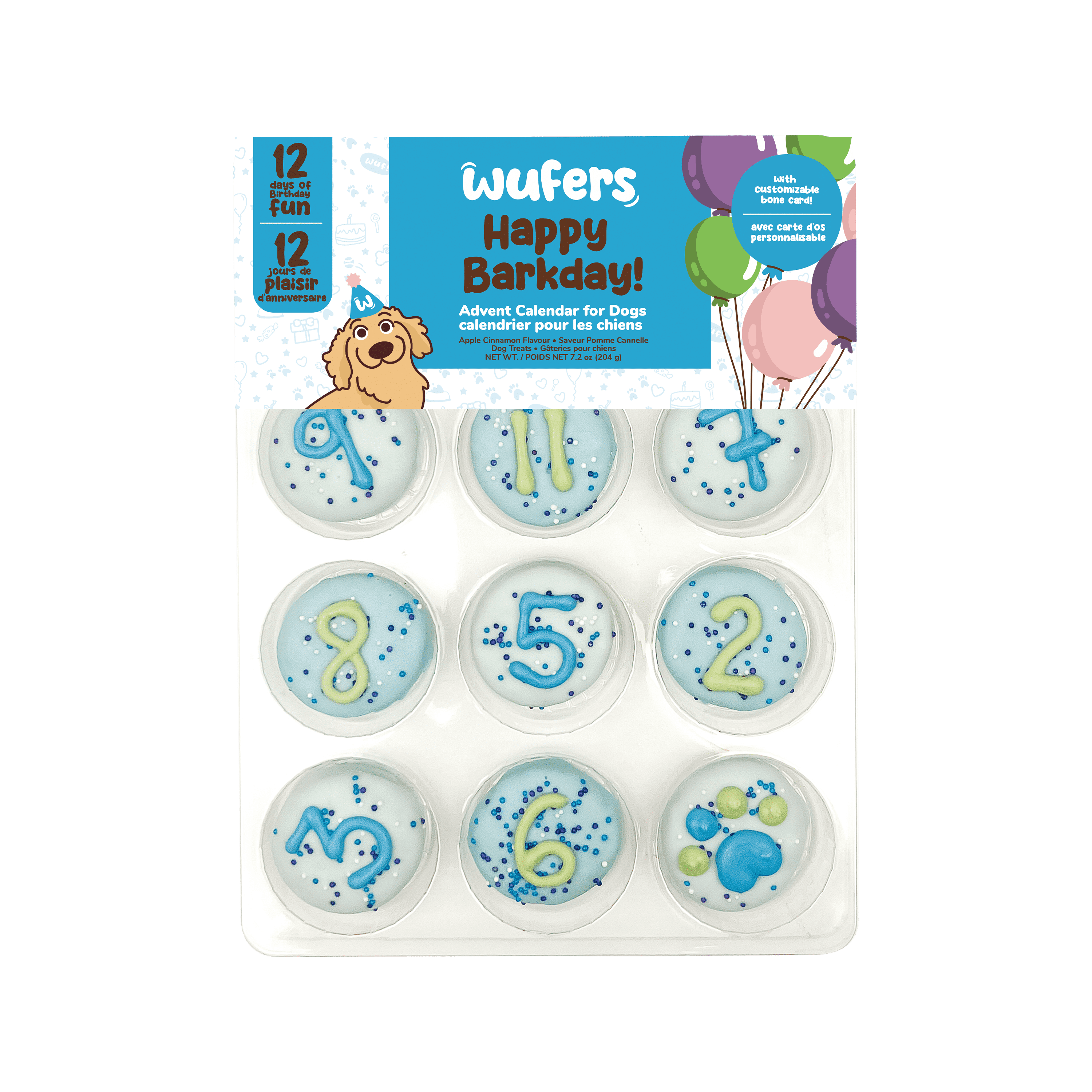 Wufers Happy Barkday Dog Advent Calendar – 12 Day Birthday Countdown Dog Treats, Decorated Soft-Baked Dog Cookies, Birthday Gift for Dogs, Made in North America