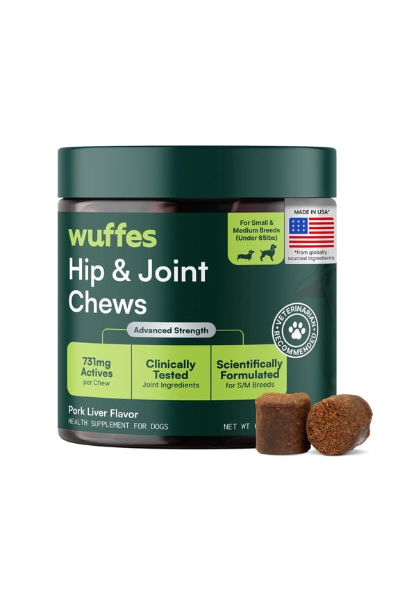Advanced Dog Hip and Joint Supplement with Glucosamine, Chondroitin, Omega 3, MSM, and Green Lipped Mussel, 60 Pork Flavored Chews for Small and Medium Dog Breeds