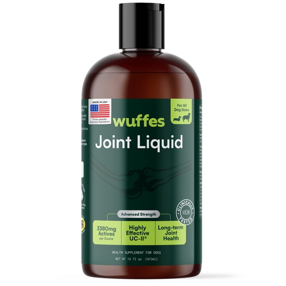 Wuffes Advanced Joint Liquid for Dogs, Hip & Joint Support Supplement with Glucosamine, Chondroitin, UC-II® Collagen, and MSM, for Small & Large Breeds, 16 Oz