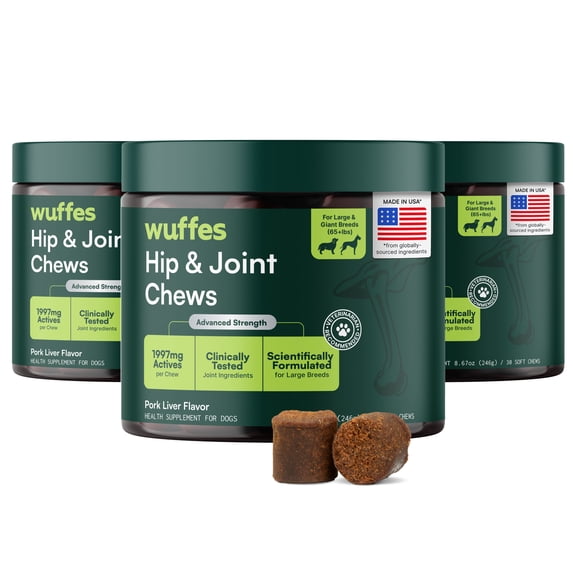 Wuffes Chewable Dog Hip & Joint Supplement - Glucosamine & Chondroitin Chews - Dog Joint Supplements & Vitamins - Extended Joint Care (Large Breed (Over 65 lbs), 90 Chews (Pack of 3))
