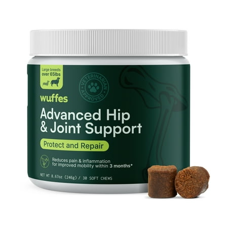 Wuffes Hip and Joint Supplement for Large Breed Dogs - Glucosamine & Chondroitin Chews, 30 Ct