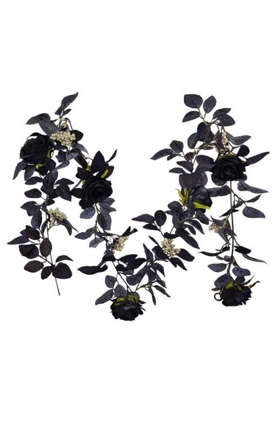 Wuffmeow Artificial Black Rose Vine for Decor, Hanging Black Silk Flower Garland for Outdoor Home Wall Decorations
