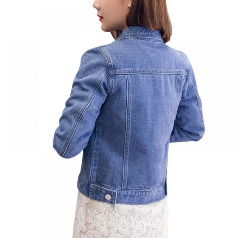 Wuffmeow Boyfriend Jean Jacket Women Denim Jackets Vintage Long Sleeve Jacket Casual Slim Coat - image 1 of 6
