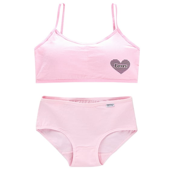 Wuffmeow Children Girl Soft Cotton Letter Print Training Bra & Underwear Panties Sets