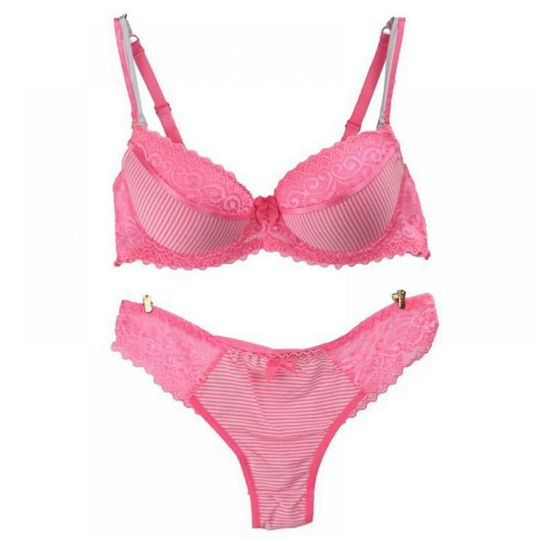 Wuffmeow Sexy Brief Bra Set Luxury Lace Push Up Bra Set Women Set Lingerie Fashion  Bra Girl Set,Pink,34B 