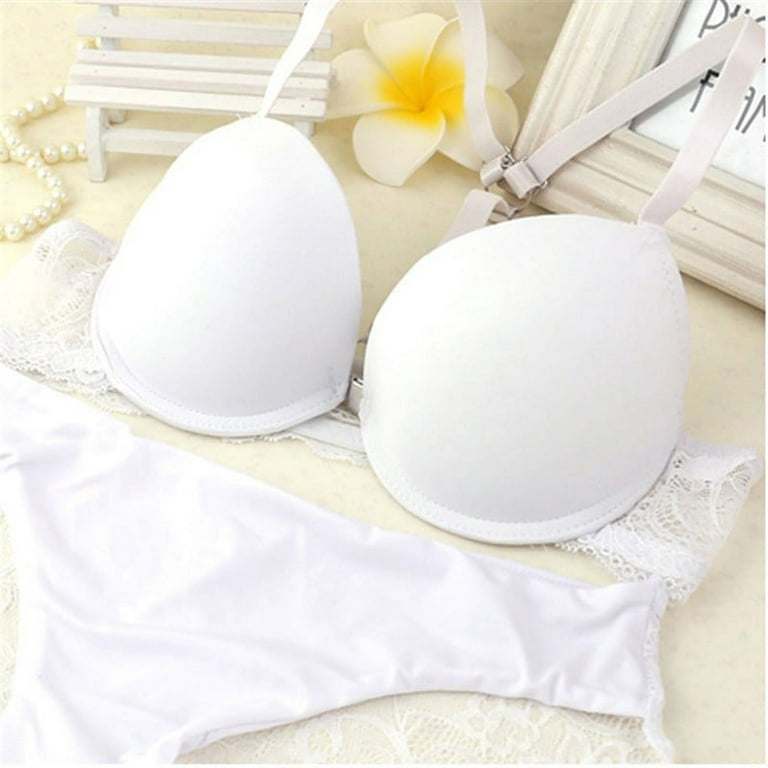Wuffmeow Sexy Stylish Women's Push Up Front Closure Cotton Lace Racer Back  Bra+Briefs Sets 
