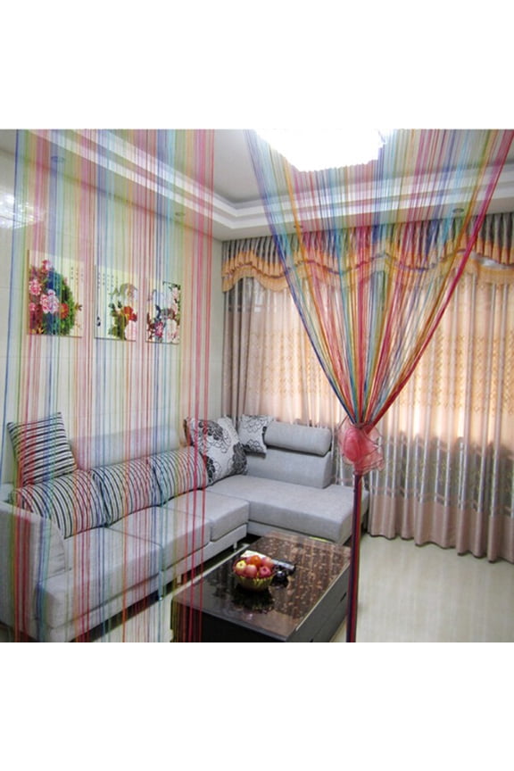Wuffmeow Sweet String Line Curtain Door Window Decor Panel Room Divider Curtain Rainbow Color String Curtain Strip Tassel Drape Decor