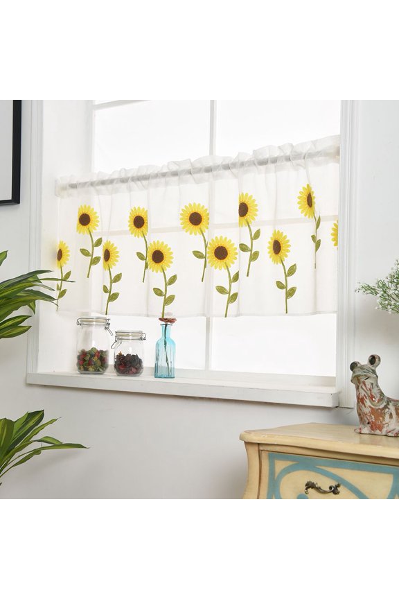 Wuffmeow Wear Rod Daisy Embroidery Short Curtain Pastoral Shade Kitchen Curtains Half Curtain Short Panel Drapes Valance