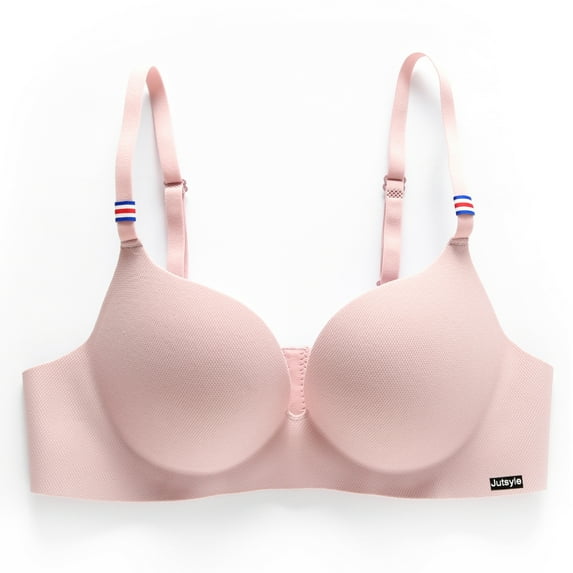Wuffmeow Women 3/4 Cup Gathered BraThin Section One-piece Frameless Beauty Back Bra Solid Color Stretch Padded Bra