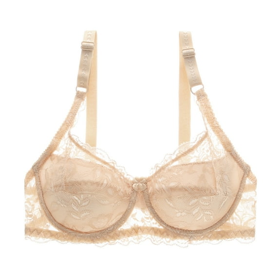Wuffmeow Women French Sexy Lace Bra Thin Section Gathered Bra Steel Ring Adjustable 3/4 Cup Bra
