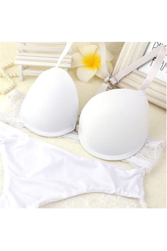 Wuffmeow Women Front Closure Lace Racer Back Racerback Push Up Bras Seamless Bra +Thong