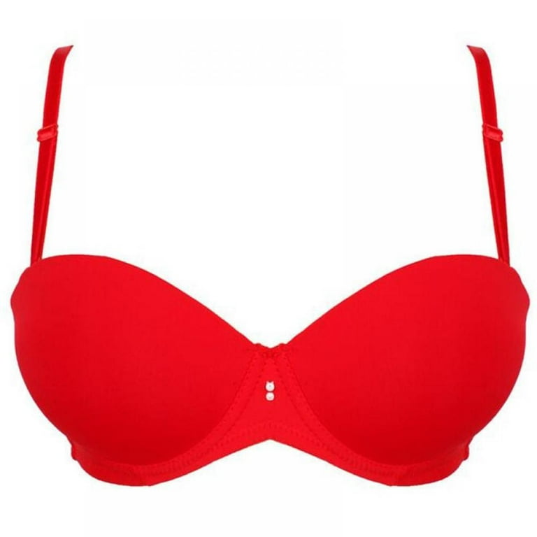 Wuffmeow Women Push Up Bra Padded Underwire Bras Brassiere Lingerie  Underwear,Red,34B