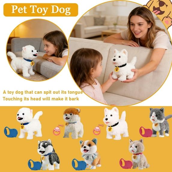 Wuffy dog,Wuffy Robot Dog Lifelike Toy Dog,Interactive Robot with Touch Sensing Voice Mimic Licking Motion Leash Remote Soft Fur for Kids Battery Powered C 11.81"
