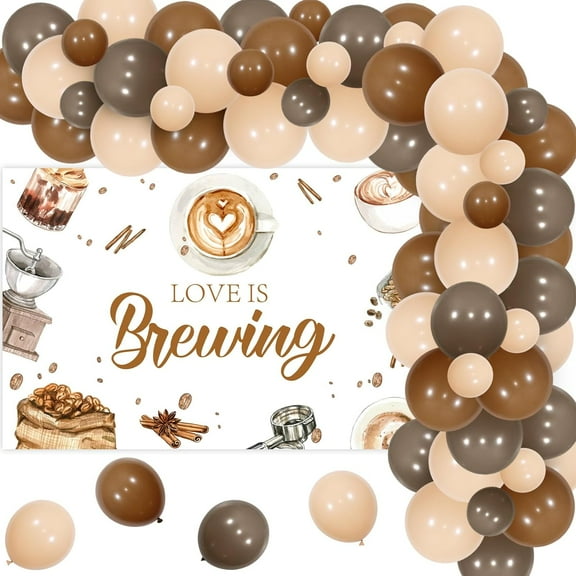 Wuhananboruib Bridal Shower Decorations Love Is Brewing Backdrop Banner Coffee Balloon Arch Kit Love Is Brewing Coffee Bar Bachelorette Party Supply for Lovers Wedding Shower
