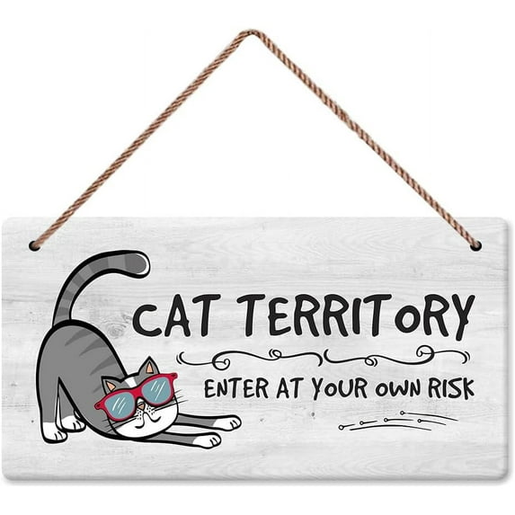 Wuhaoniu Cat Territory Enter at Your Own Risk Black Cat Wooden Plaque Funny Wall Tag Sign Decor Hanging Room Front Door Decoration Cat Lover Gift 6X12 Inches