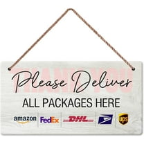 Wuhaoniu Delivery Sign Please Deliver All Package Here Wooden Plaque Hanging Front Door Outdoor Office Deposit Box Courier Mail for Men Women 6X12 Inches