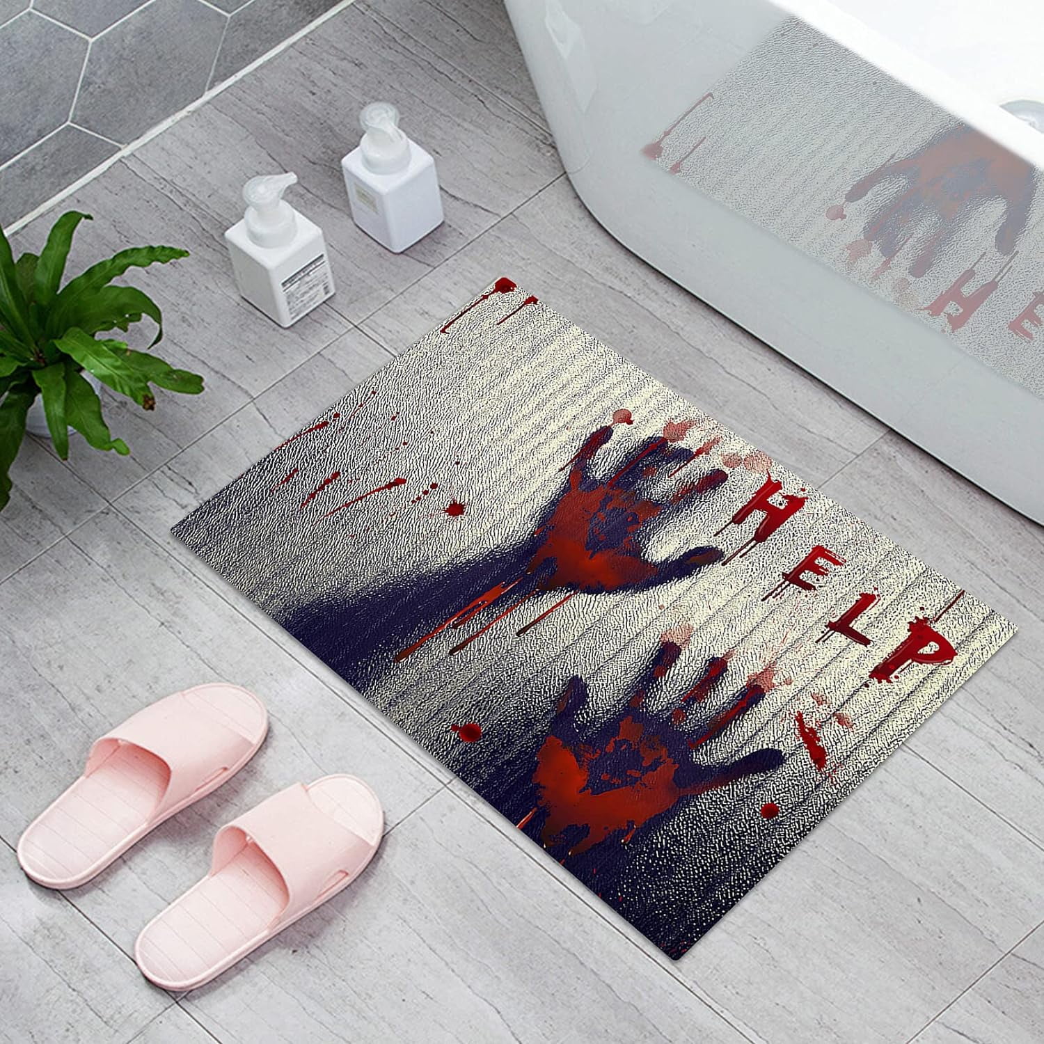 Wuhaoniu Horrible Halloween Theme Bloody Handprint on Glass