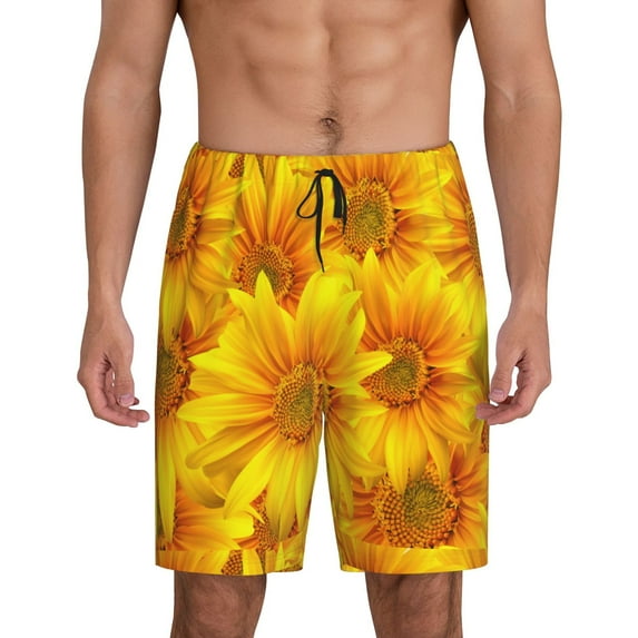 Wukai 3D Sunflowers Men’s Short Pajama Pants With Pockets Soft Sleep Pj Shorts for Men-X-Large
