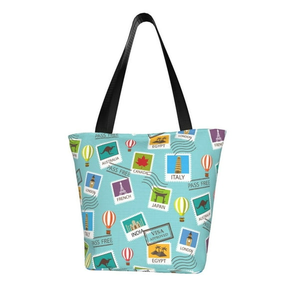 Vsdgher World Travel1 print Reusable Shopping Grocery Bags for Women Shopping with Pouch Foldable Pouch Lightweight Polyester Fabric