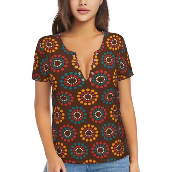 Wukai 60s and 70s Aesthetic1 Casual V-Neck Graphic Tees for Women: Lightweight and Breathable Summer Tops with Stylish Design-X-Large