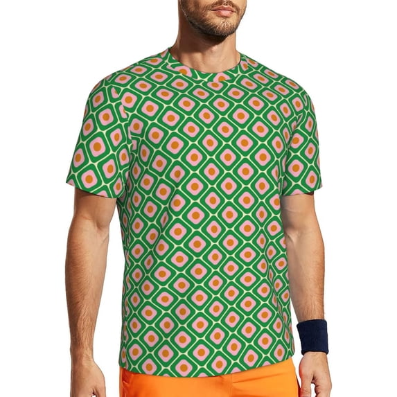 Wukai 60s and 70s Style Print Men's Short-Sleeved Mesh T-Shirt,Quick-Dry Short Sleeve Workout T-Shirt-Large
