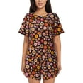 thumbnail image 1 of Wukai 70s Groovy Hippie Retro Print Women's Pajama Set - Short-Sleeve Top and Shorts with Elastic Waistband and Pockets for Loungewear, Yoga, and Casual Wear-Medium, 1 of 8