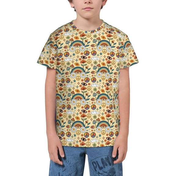 Wukai 70s Hippie Style Youth Unisex Short Sleeve T-Shirt for Boys, Girls, Teens, and Kids-X-Small