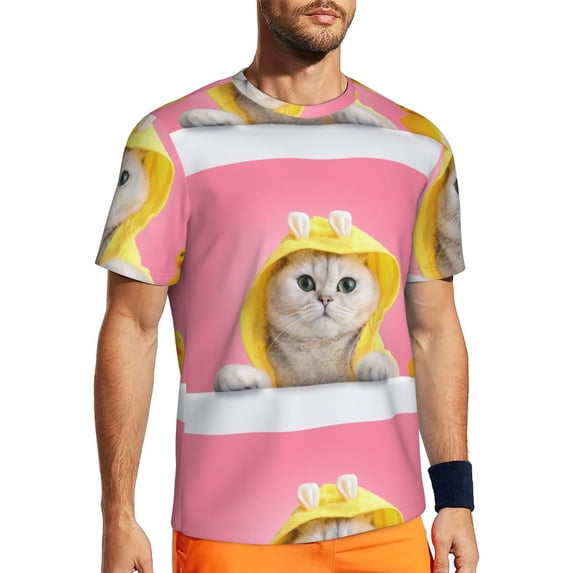 Wukai A Funny Cat Print Men's Short-Sleeved Mesh T-Shirt,Quick-Dry Short Sleeve Workout T-Shirt-4X-Large