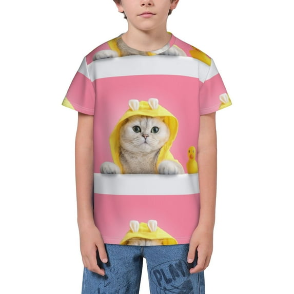 Wukai A Funny Cat Youth Unisex Short Sleeve T-Shirt for Boys, Girls, Teens, and Kids-Small