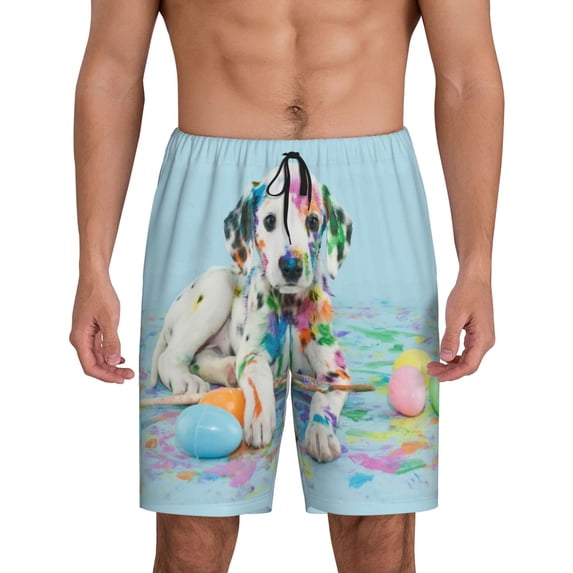 Wukai A Funny Little Dalmatian Puppy Men’s Short Pajama Pants With Pockets Soft Sleep Pj Shorts for Men-