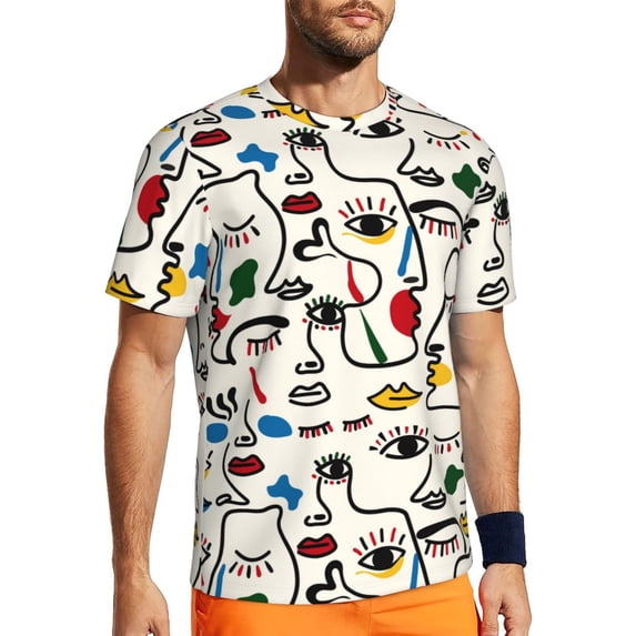 Wukai Aabstract Eyes Print Men's Short-Sleeved Mesh T-Shirt,Quick-Dry Short Sleeve Workout T-Shirt-Large
