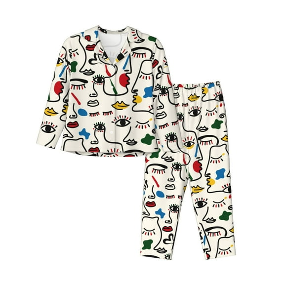 Wukai Aabstract Eyes Print Women's Pajama Set - Soft Long Sleeve Sleepwear for Comfort and Style-X-Large