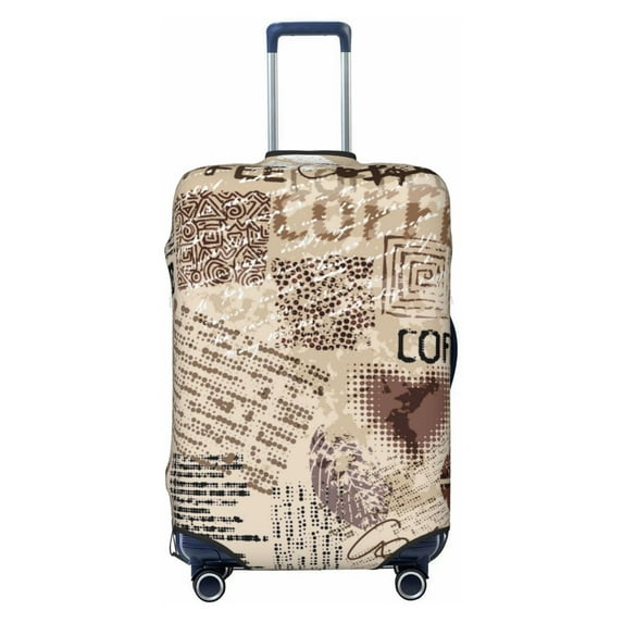 Wukai Abstract Coffee Pattern With Letters Elastic Luggage Cover: Personalized Protection for Your Suitcase - Fits 19~29-inch, Washable & Durable Travel Companion-