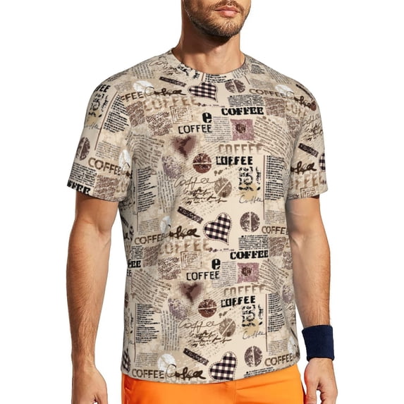 Wukai Abstract Coffee Print Men's Short-Sleeved Mesh T-Shirt,Quick-Dry Short Sleeve Workout T-Shirt-5X-Large