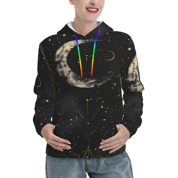 Wukai Abstract Starry Sky Moon Print Womens Hoodies Fleece Sweatshirts Long Sleeve Sweaters Pullover Fall Outfits Winter Clothes-Large