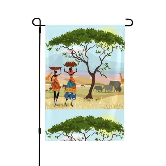 Wukai African Women Garden Flags Double Sided Welcome Garden Yard House Flags Outside Outdoor House (Only Flag)