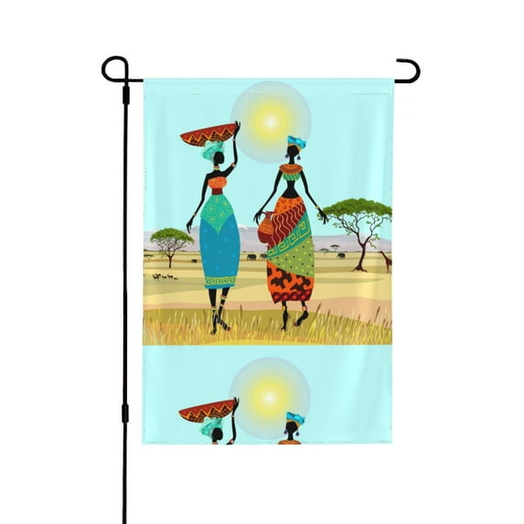 Wukai African Women Garden Flags Double Sided Welcome Garden Yard House Flags Outside Outdoor House (Only Flag)