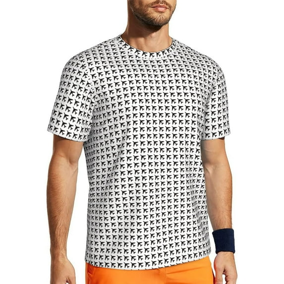 Wukai Airplane Print Men's Short-Sleeved Mesh T-Shirt,Quick-Dry Short Sleeve Workout T-Shirt-X-Small