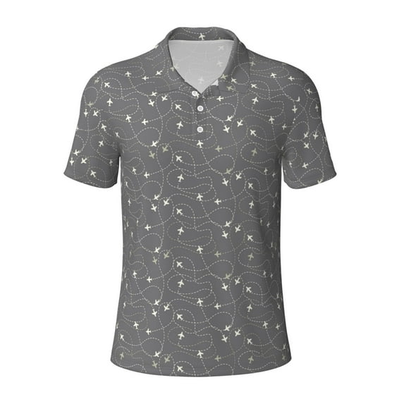 Wukai Airplane Routes Around The World Men’s Polo Shirts,Quick-Dry Athletic Shirt,Classic Fit Shirts-Small