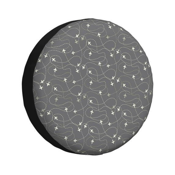 Wukai Airplane Routes Around The World Print Spare Tire Cover for RV Trailer,Waterproof PVC Faux Leather Wheel Cover Fit for Truck,Trailer,RV,SUV,Camper and Most Vehicle-16 inch